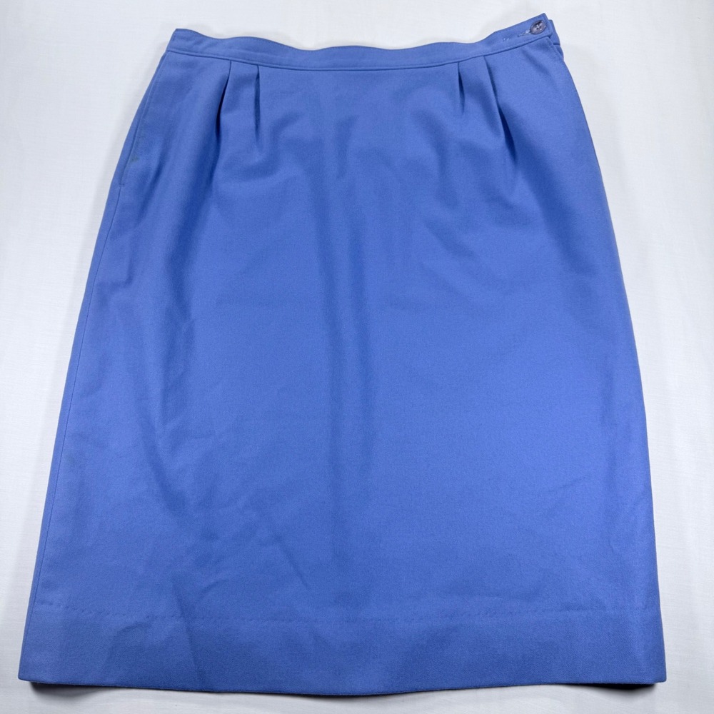 Vintage Pendleton Wool Pencil Skirt Blue 1980s High Waist Button Pocket USA Made